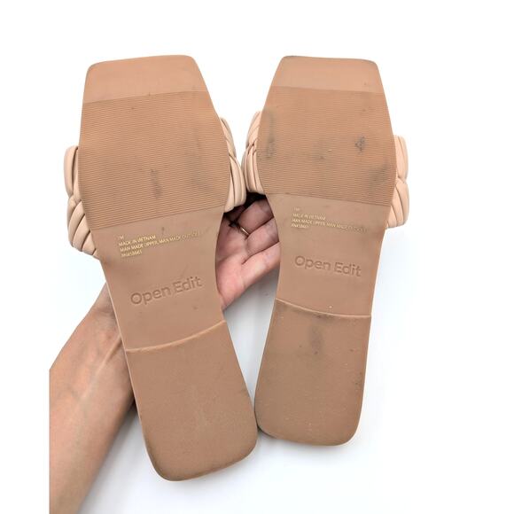 Open Edit Linx Slide Sandal Women's Woven Vamp Strap Beige Size US7M EU38 - Picture 8 of 10